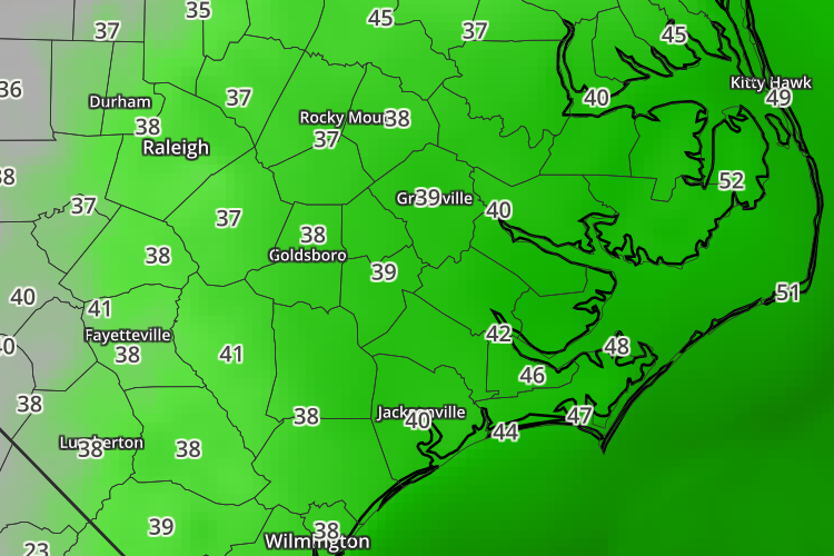 Current dew points across Eastern North Carolina