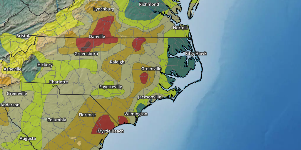 Latest U.S. Drought Monitor for Eastern North Carolina and surrounding areas