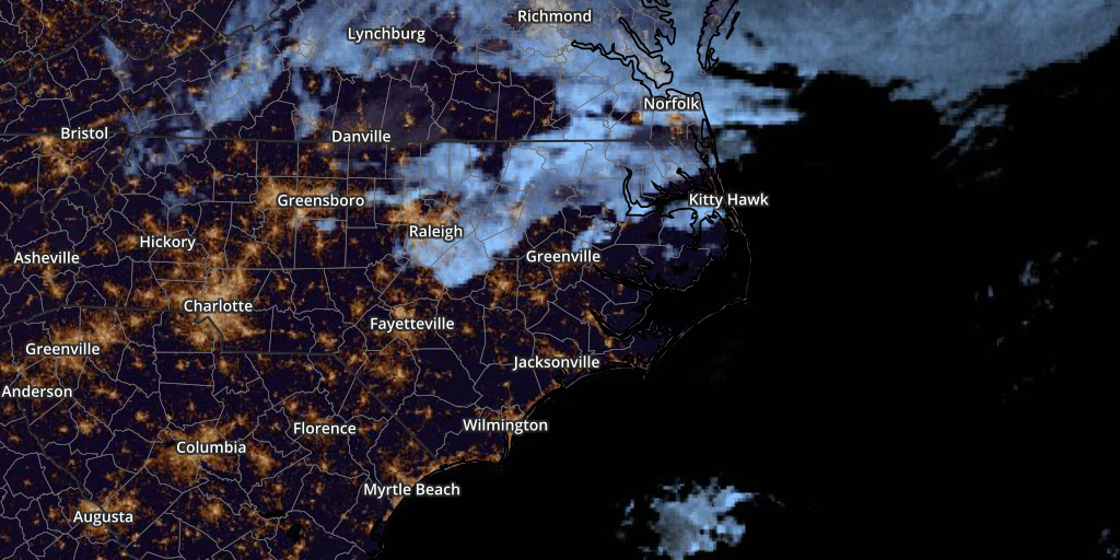 Current GeoColor satellite imagery for Eastern North Carolina