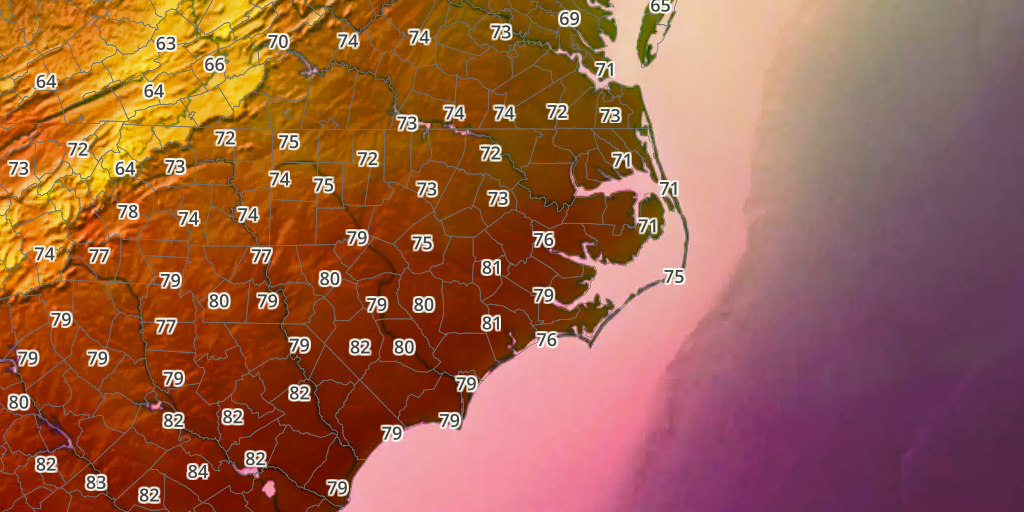 Current temperatures across Eastern North Carolina
